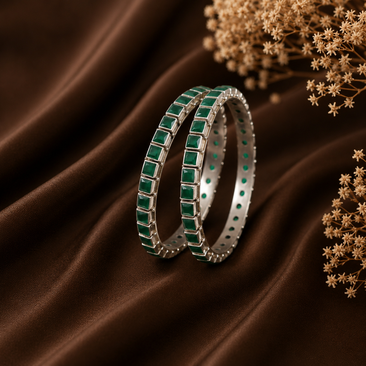 Prisha Emerald Luxe Silver Bangles