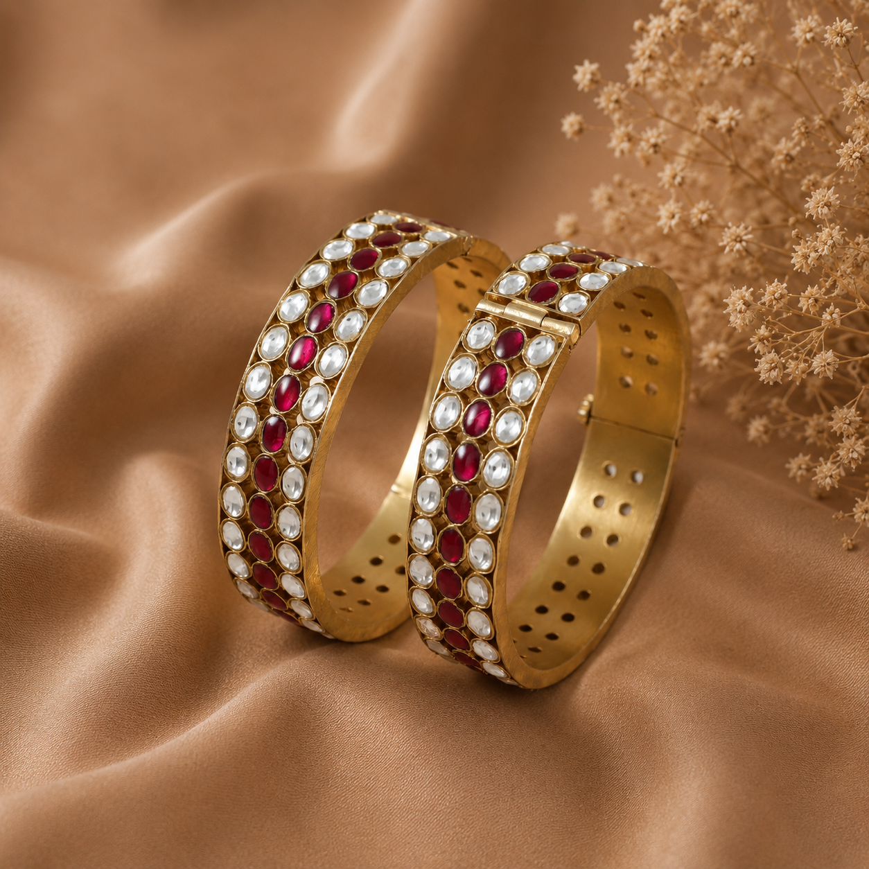 Rajwadi Pearl Silver Bangles