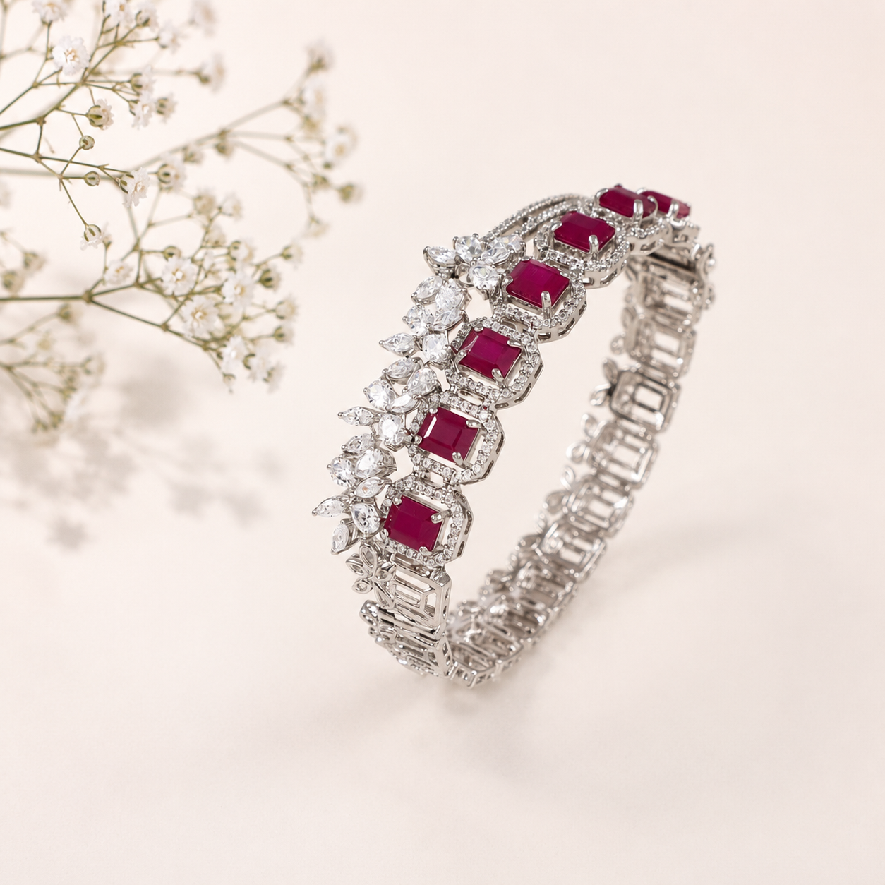 Falguni Ruby Vine Silver Bracelet