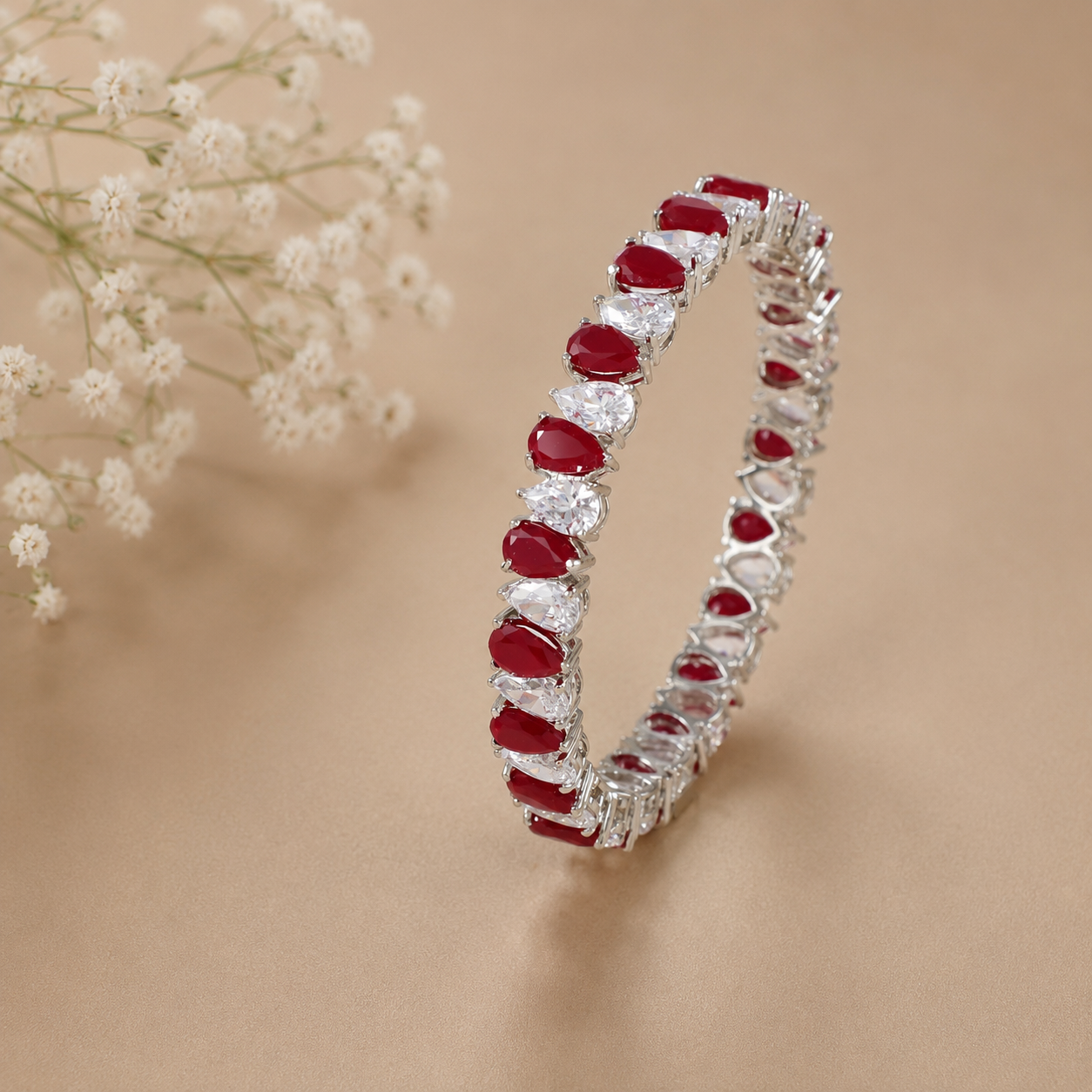 Rhea Ruby Crown Silver Bangle