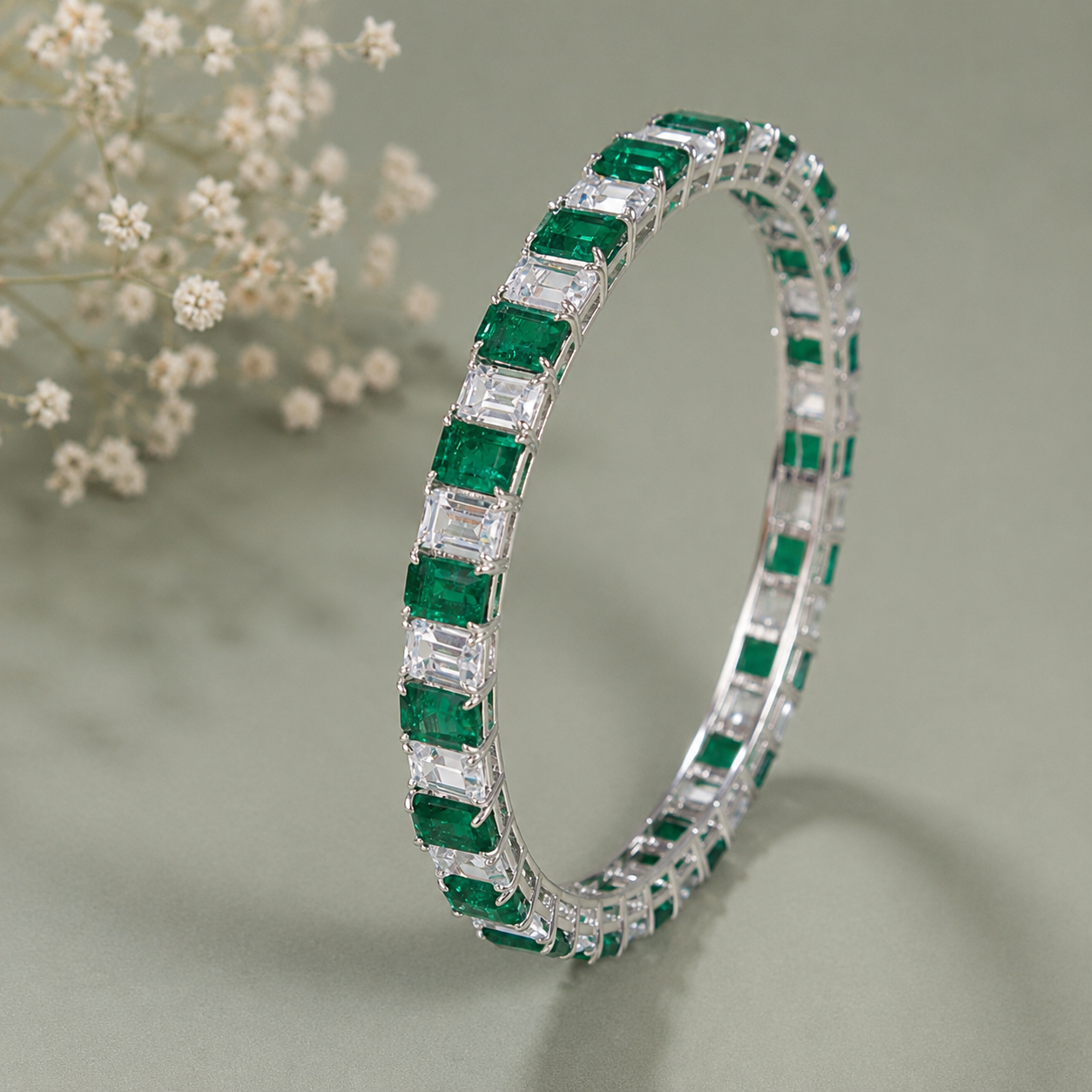 Myra Luxe Green Silver Bangle