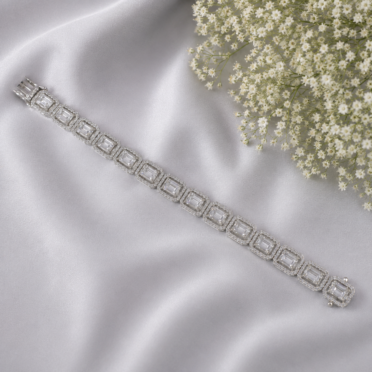 Aarohi Square Glow Silver Bracelet