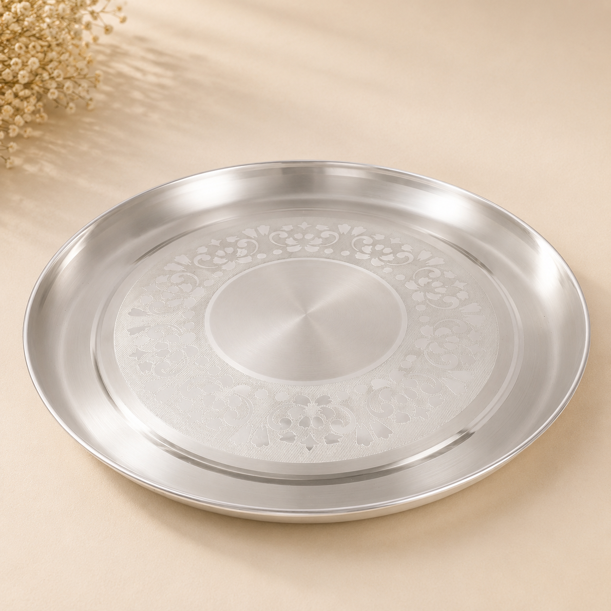 Floral Grace Silver Thali