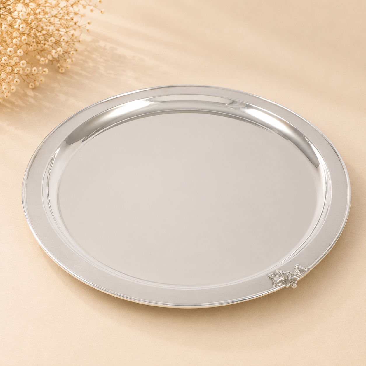 Premium Plain Silver Plate with Leaf Accent