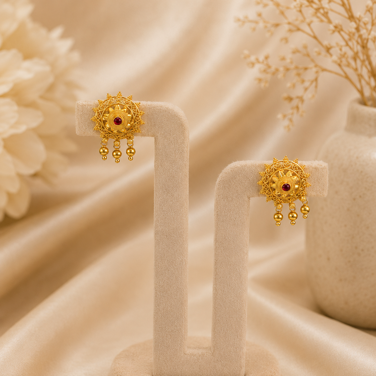Siya Floral Ruby Gold Necklace Set