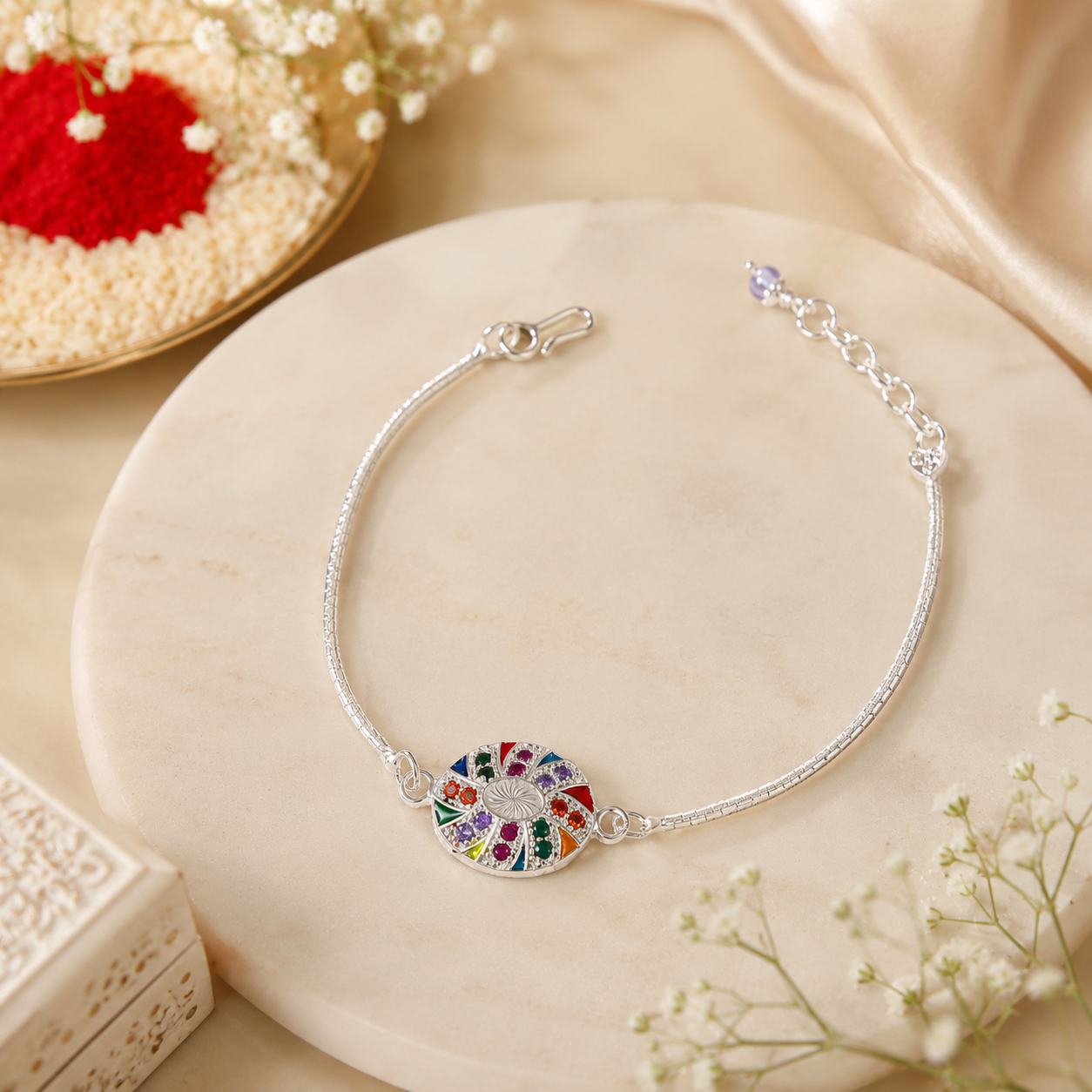 Multicolor Wheel Silver Rakhi