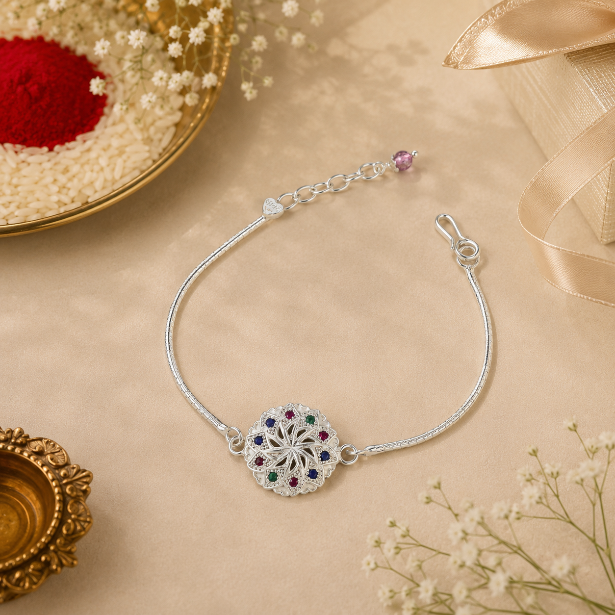 Floral Mandala Silver Rakhi