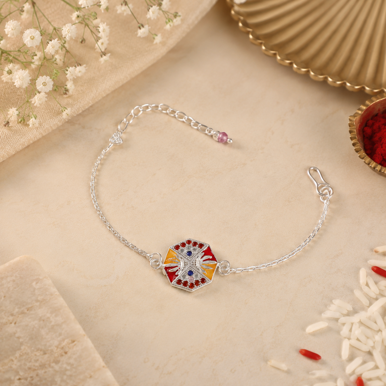 Hexagon Enamel Silver Rakhi