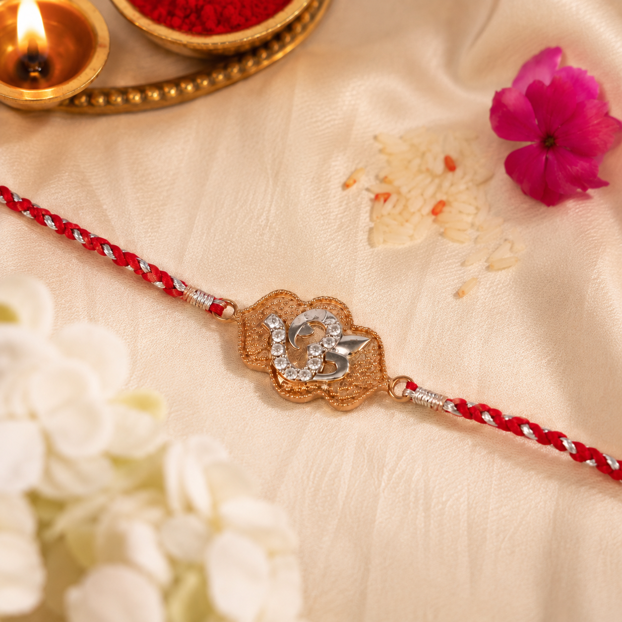 Divine Om Sparkle Silver Rakhi