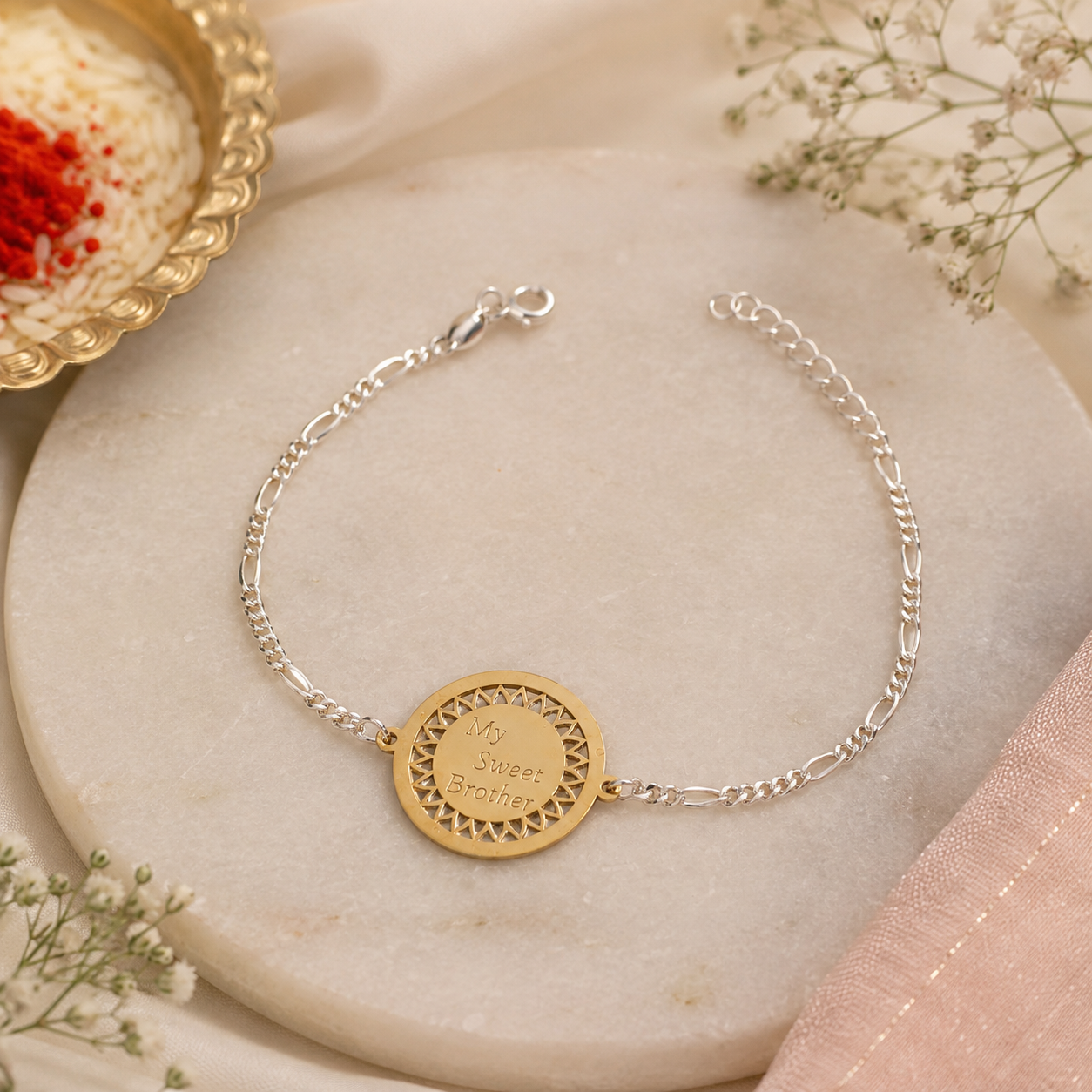 Golden Brother Charm Silver Rakhi