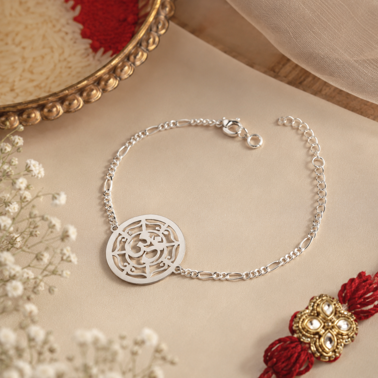 Divine Om Chakra Silver Rakhi