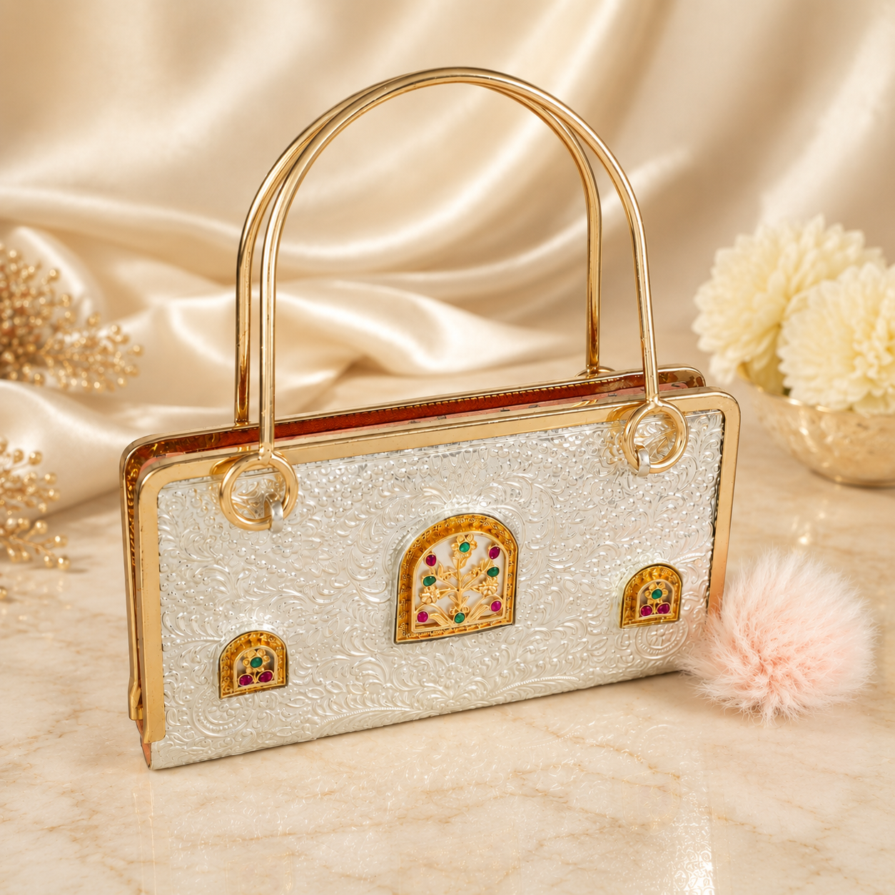 Rajwada Floral Silver Purse
