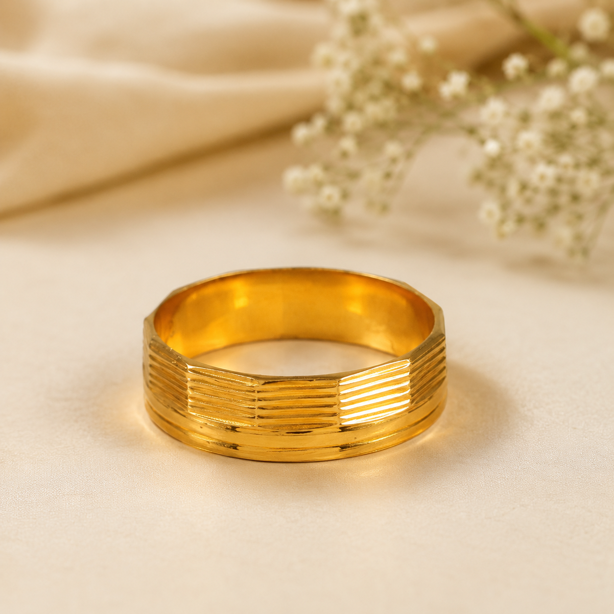 Sleek Linear Gold Band Ring For Him