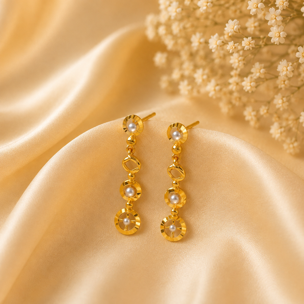 Ishani Pearl Halo Drops Gold Earrings