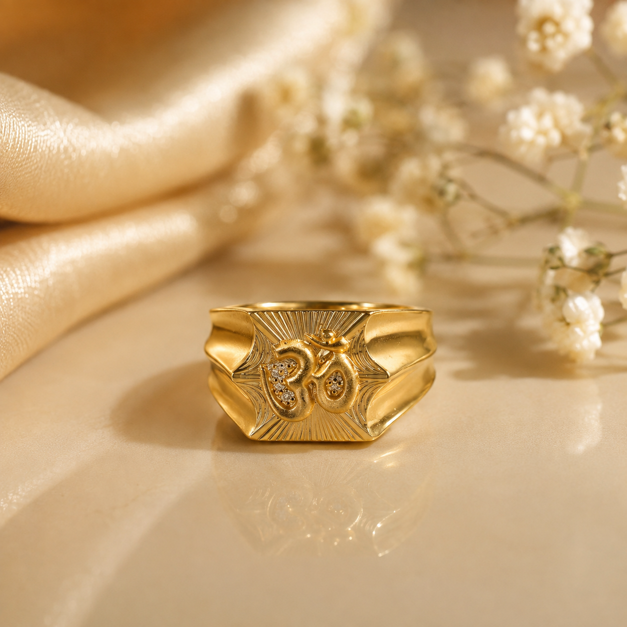 Om Sunburst Gold Ring For Him