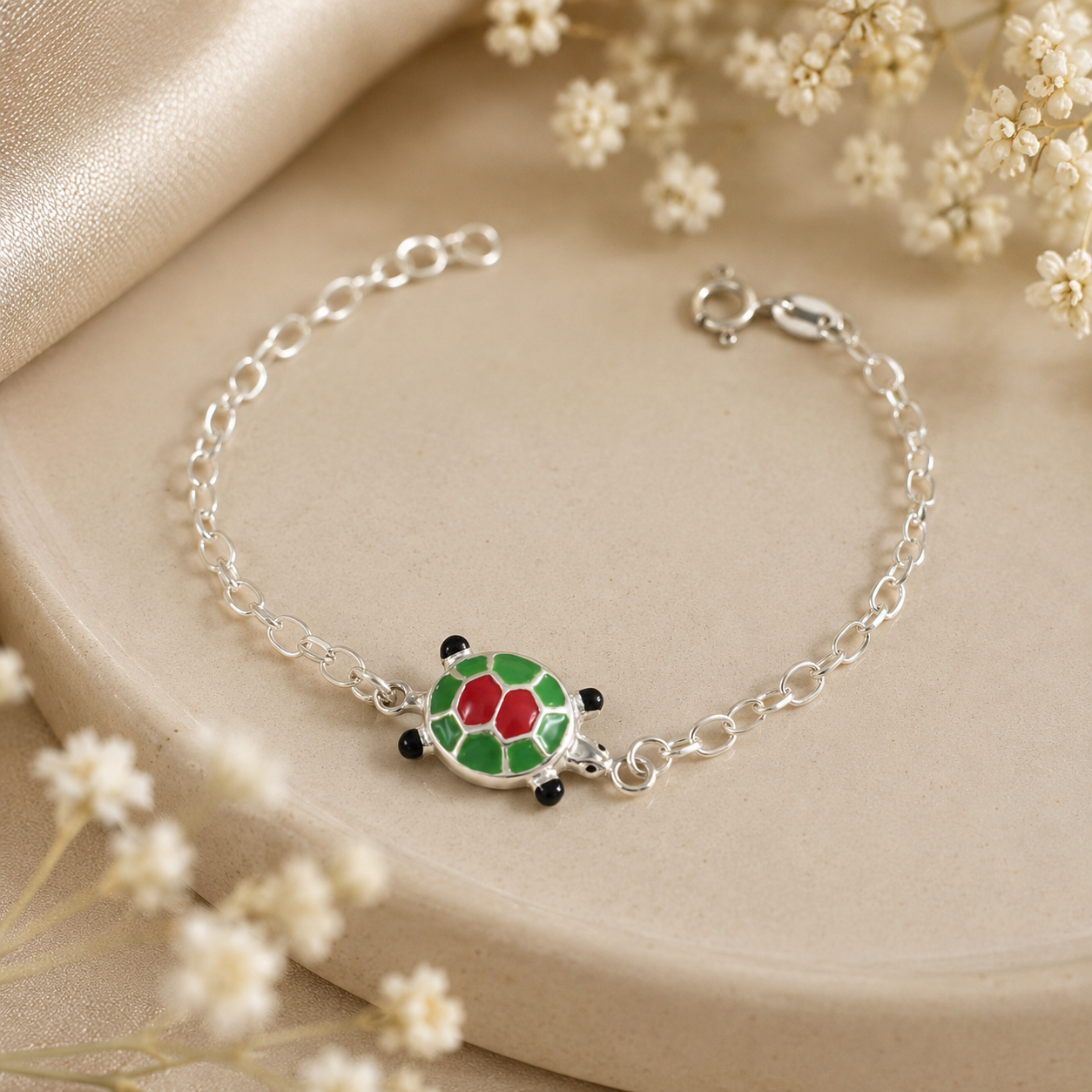 Colorful Turtle Silver Bracelet