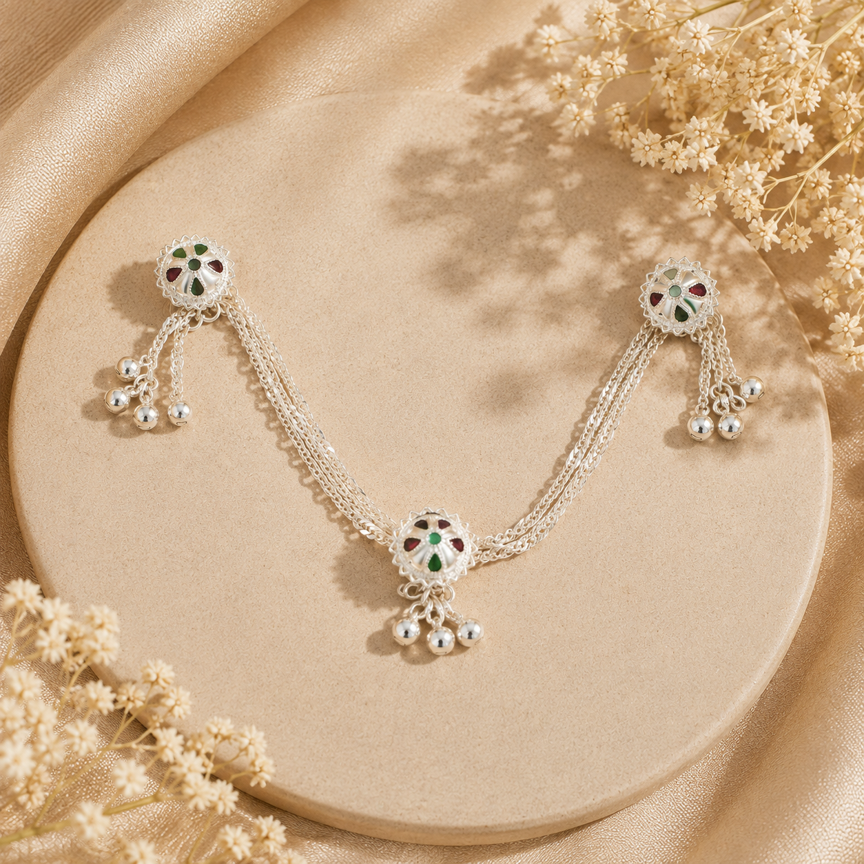 Floral Lapel Silver Brooch Chain For Him