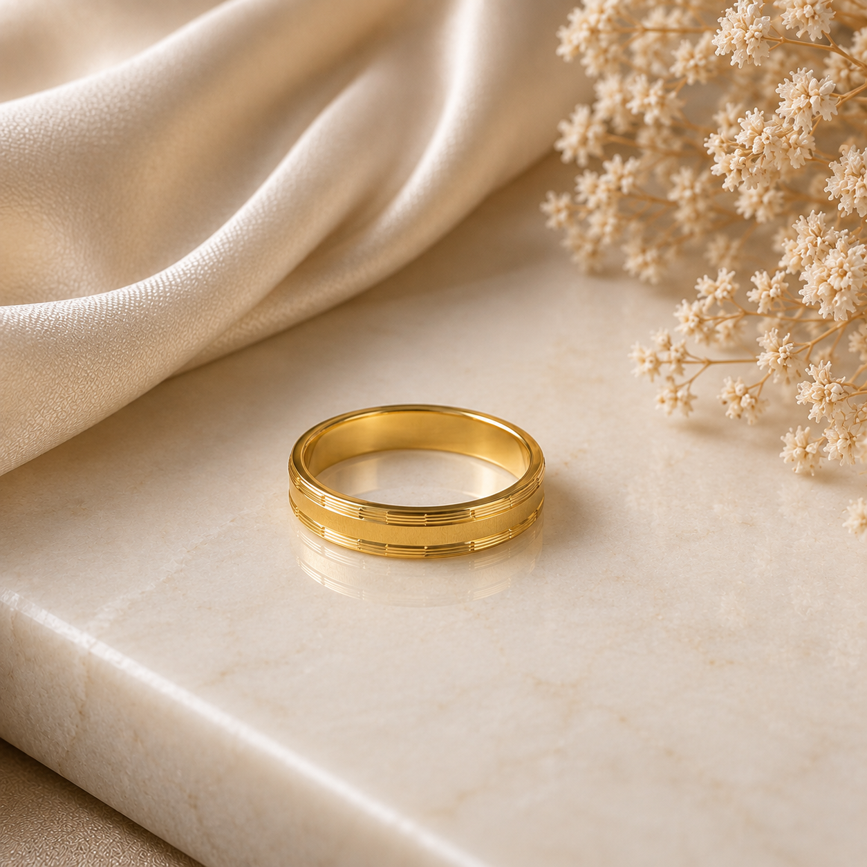 Dhruv Linear Groove Gold Band Ring For Him