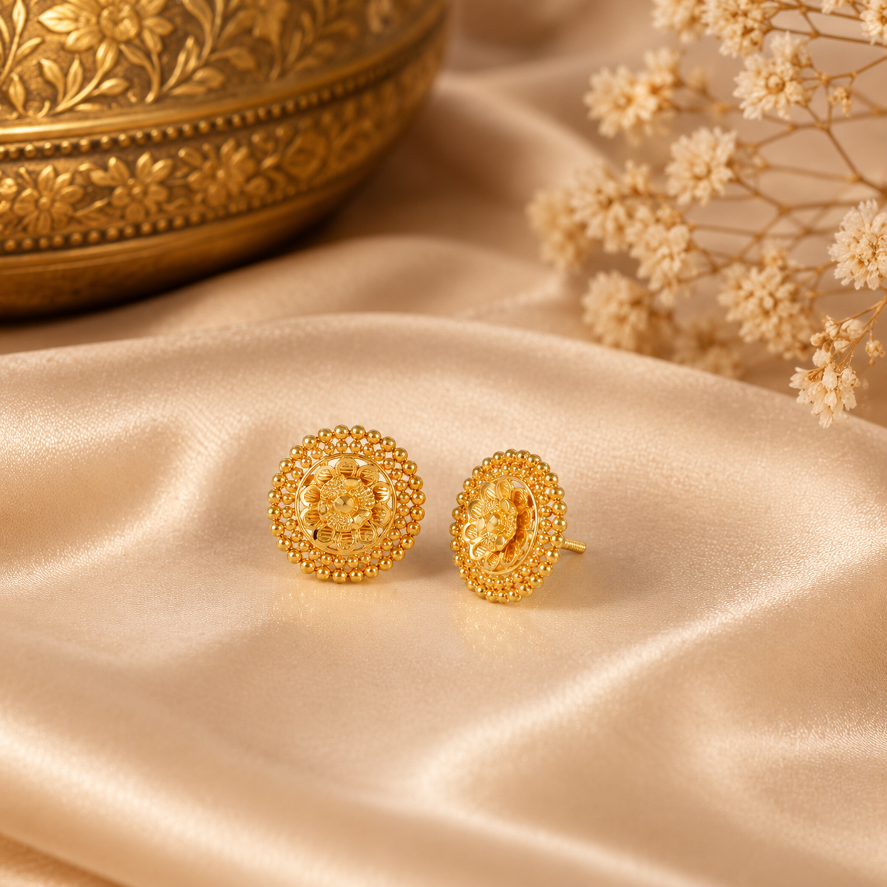 Aaradhya Floral Halo Gold Earrings