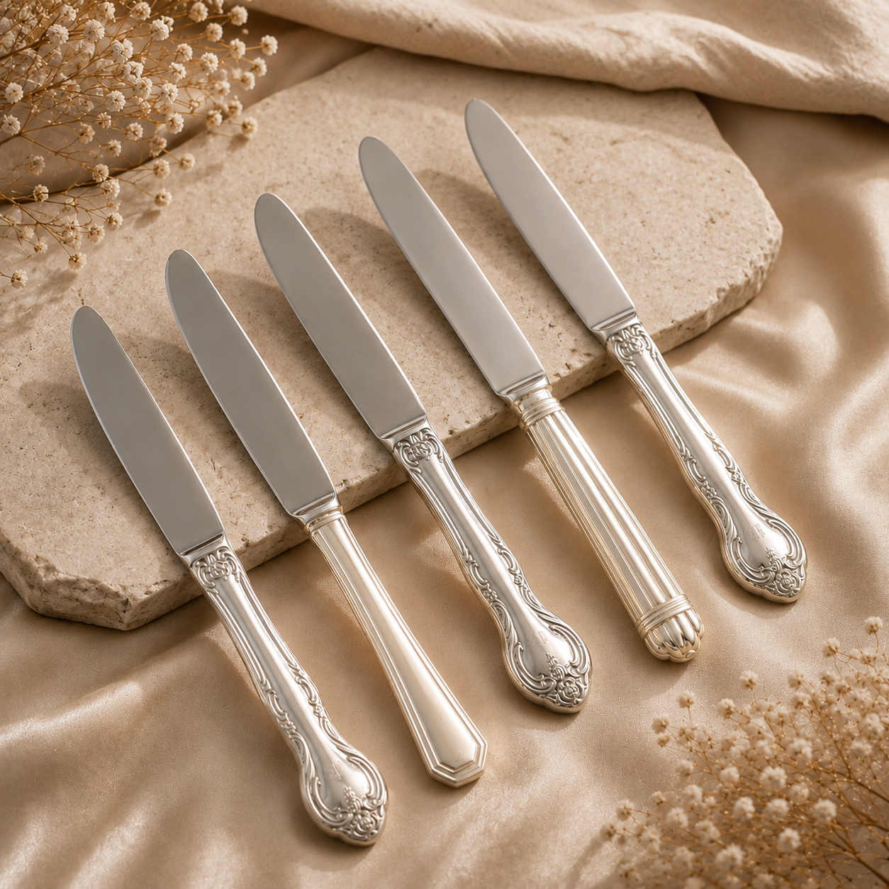Vintage Crown Silver Knife Set