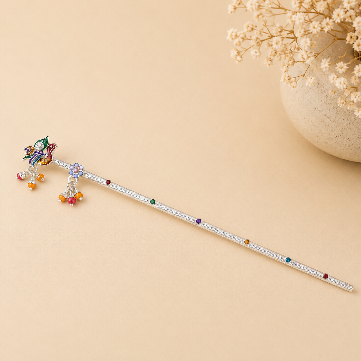 Kanha Peacock Silver Bansuri