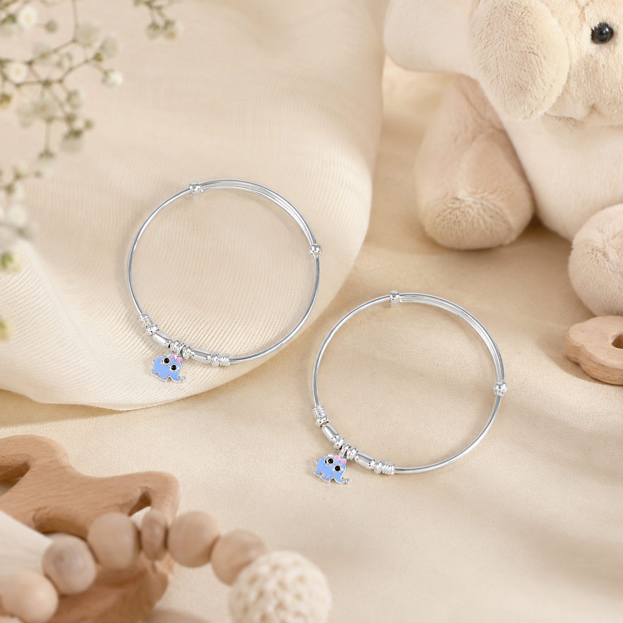 Blue Elephant Silver Baby Bangles