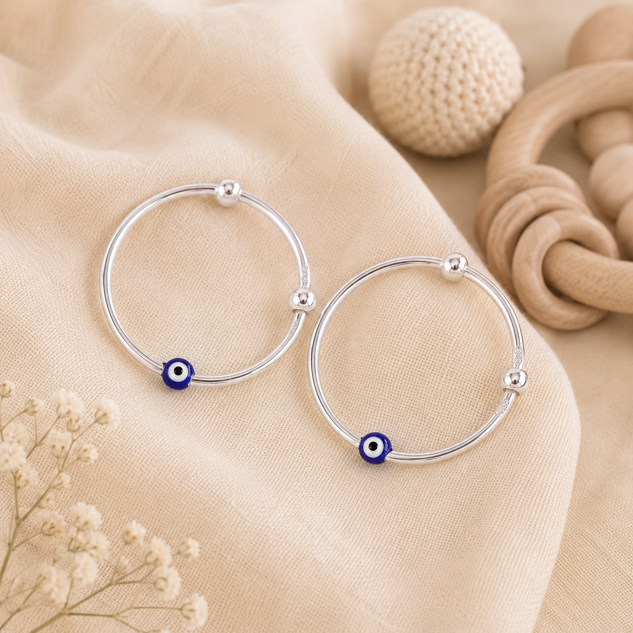 Blue Eye Silver Baby Bangles