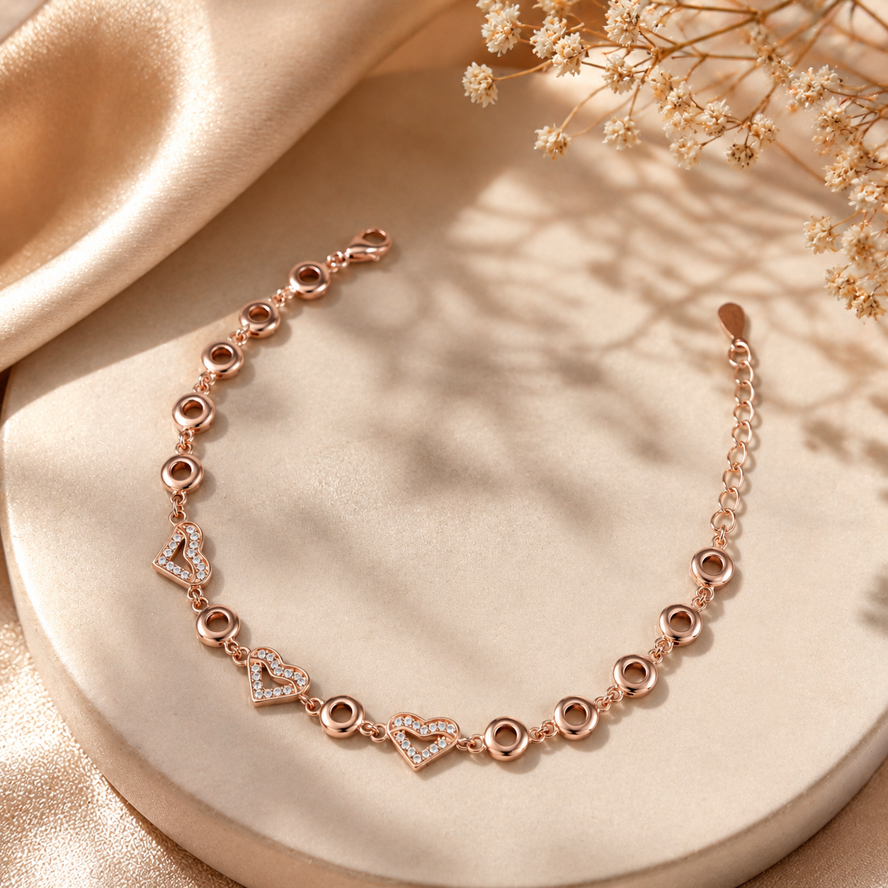 Rose Gold Heart Silver Bracelet