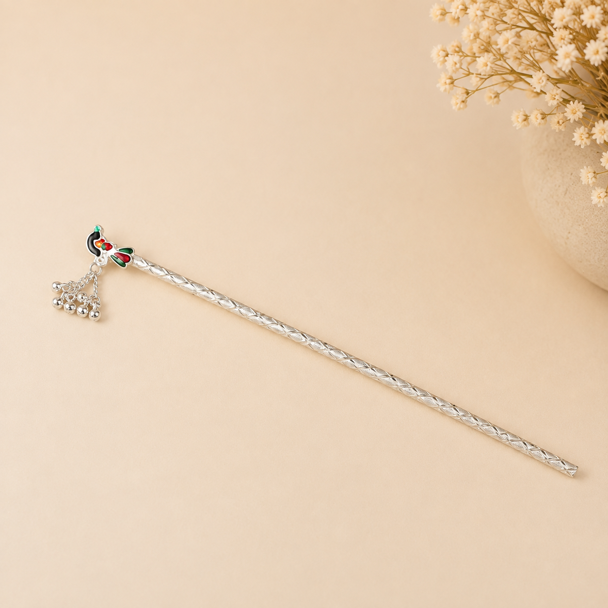 Peacock Charm Silver Bansuri