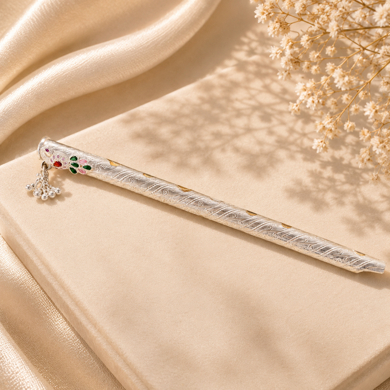 Keshav Floral Silver Bansuri