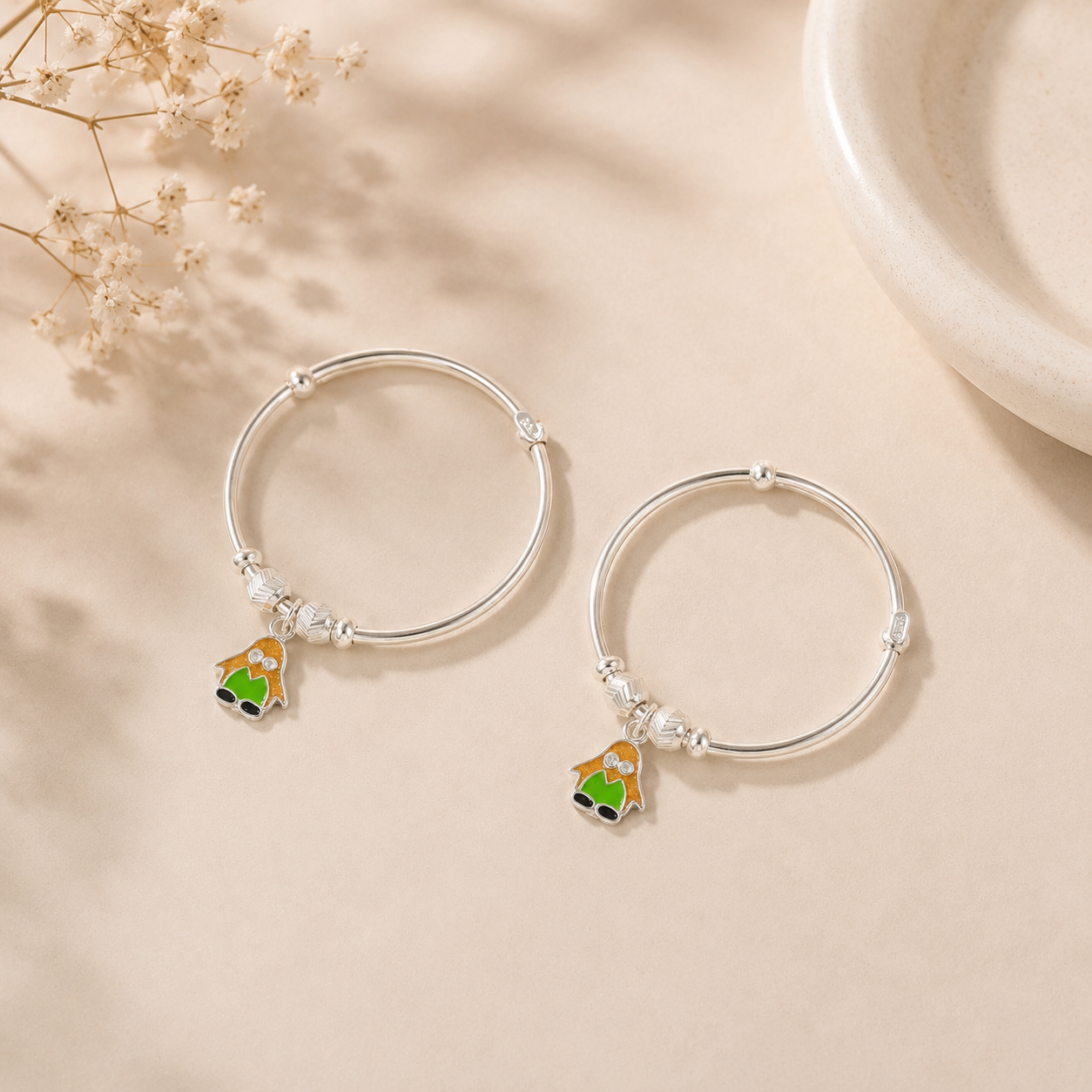 Tiny Rocket Charm Silver Baby Bangles
