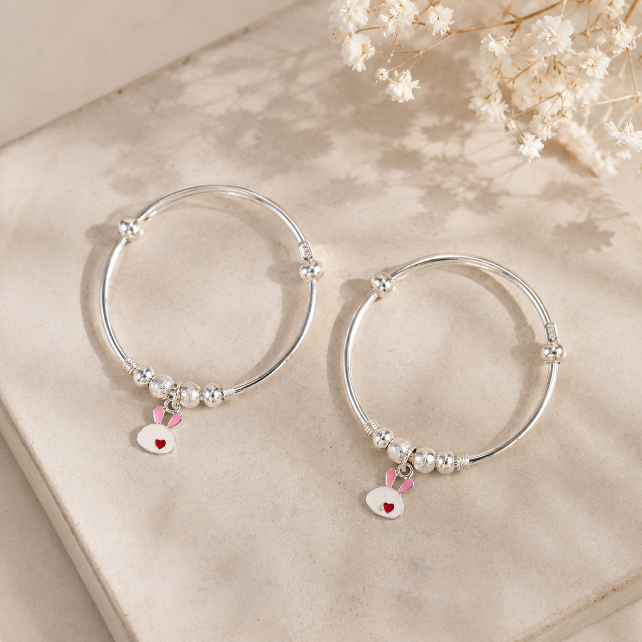 Sweet Rabbit Silver Baby Bangles