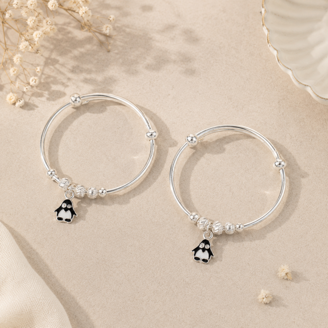 Penguin Love Silver Baby Bangles