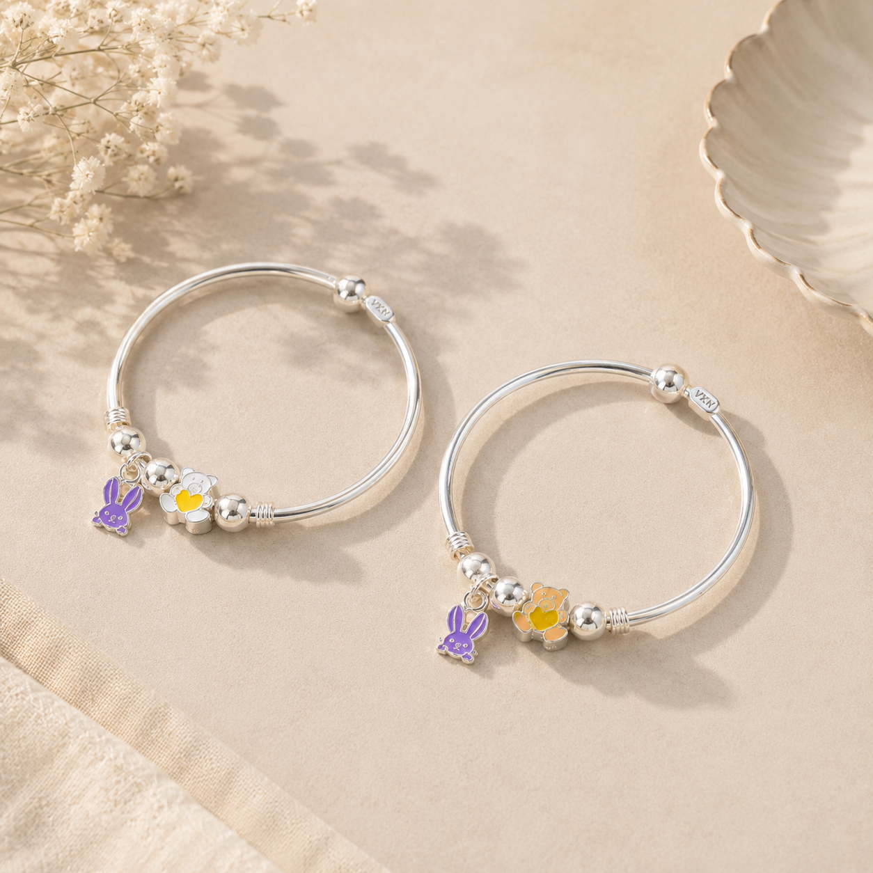 Bunny Blossom Silver Baby Bangles
