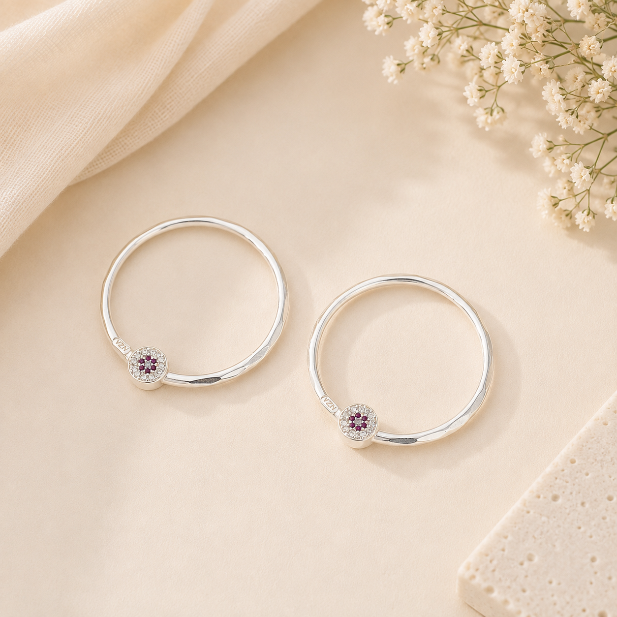 Floral Charm Silver Baby Bangles