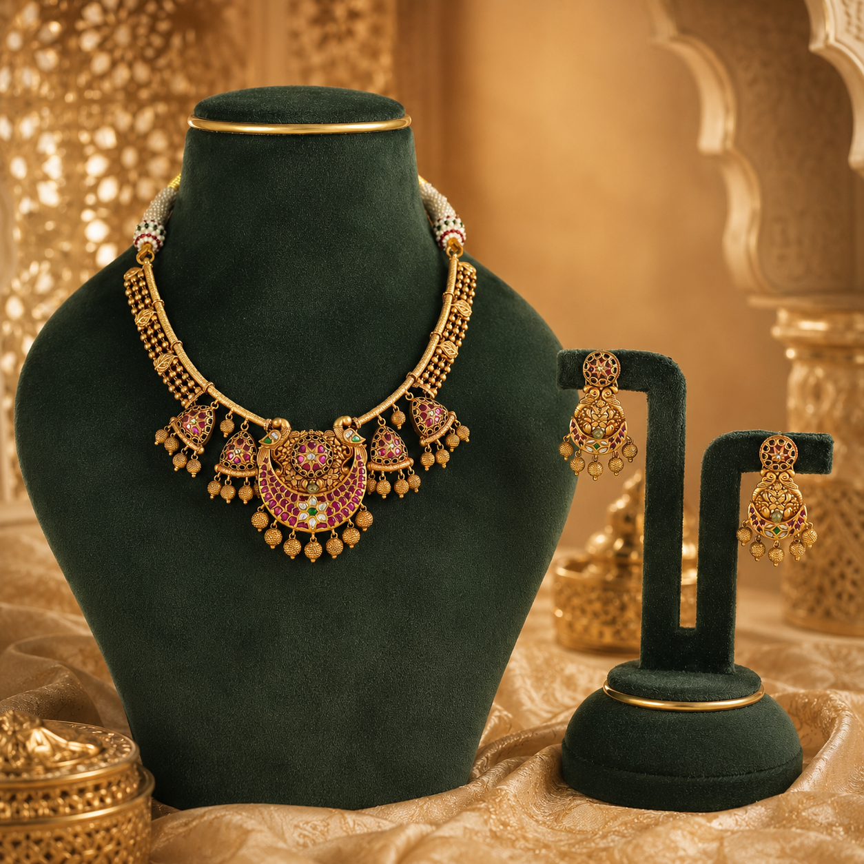Mrinalini Antique Gold Necklace Set