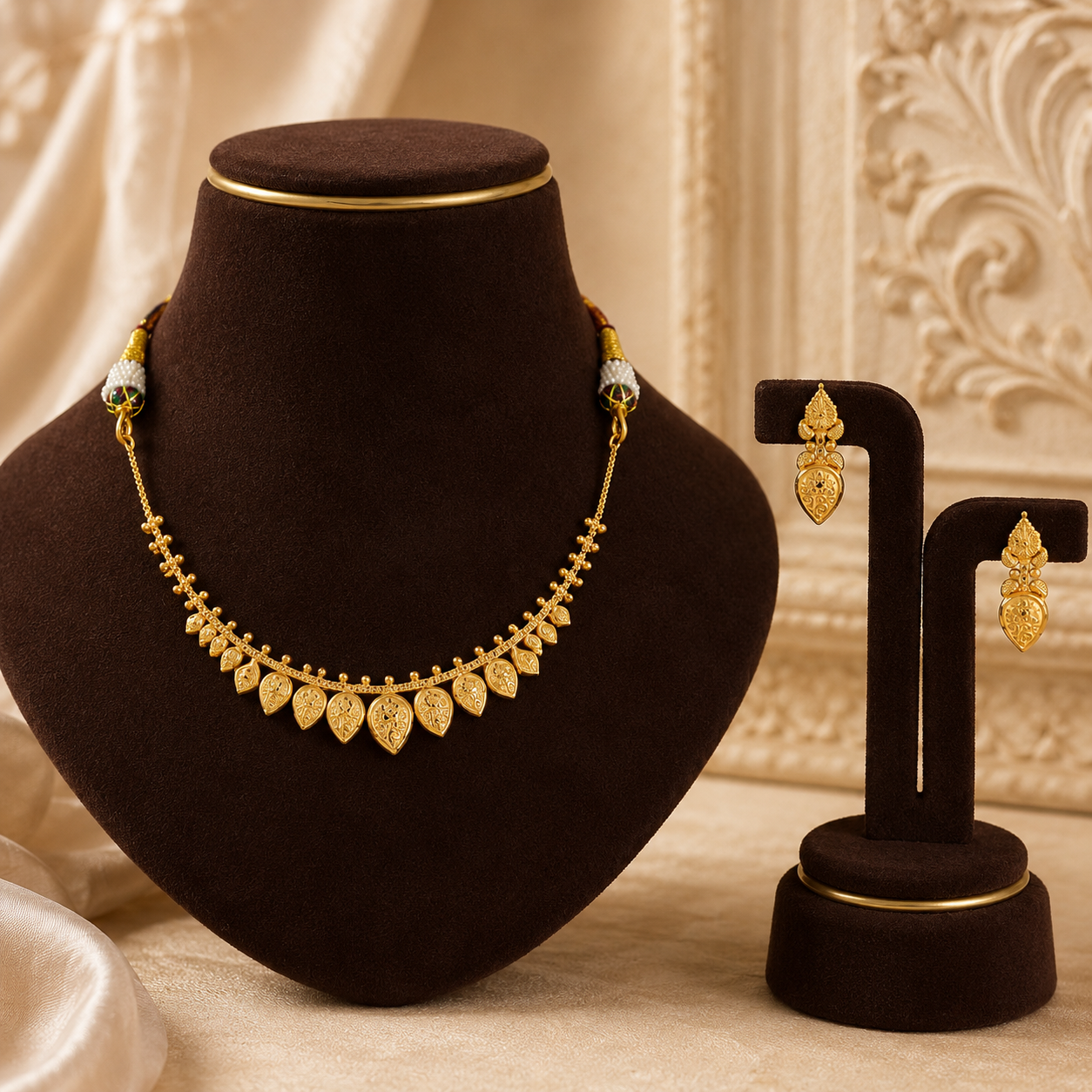 Swarnika Leaf Gold Necklace Set