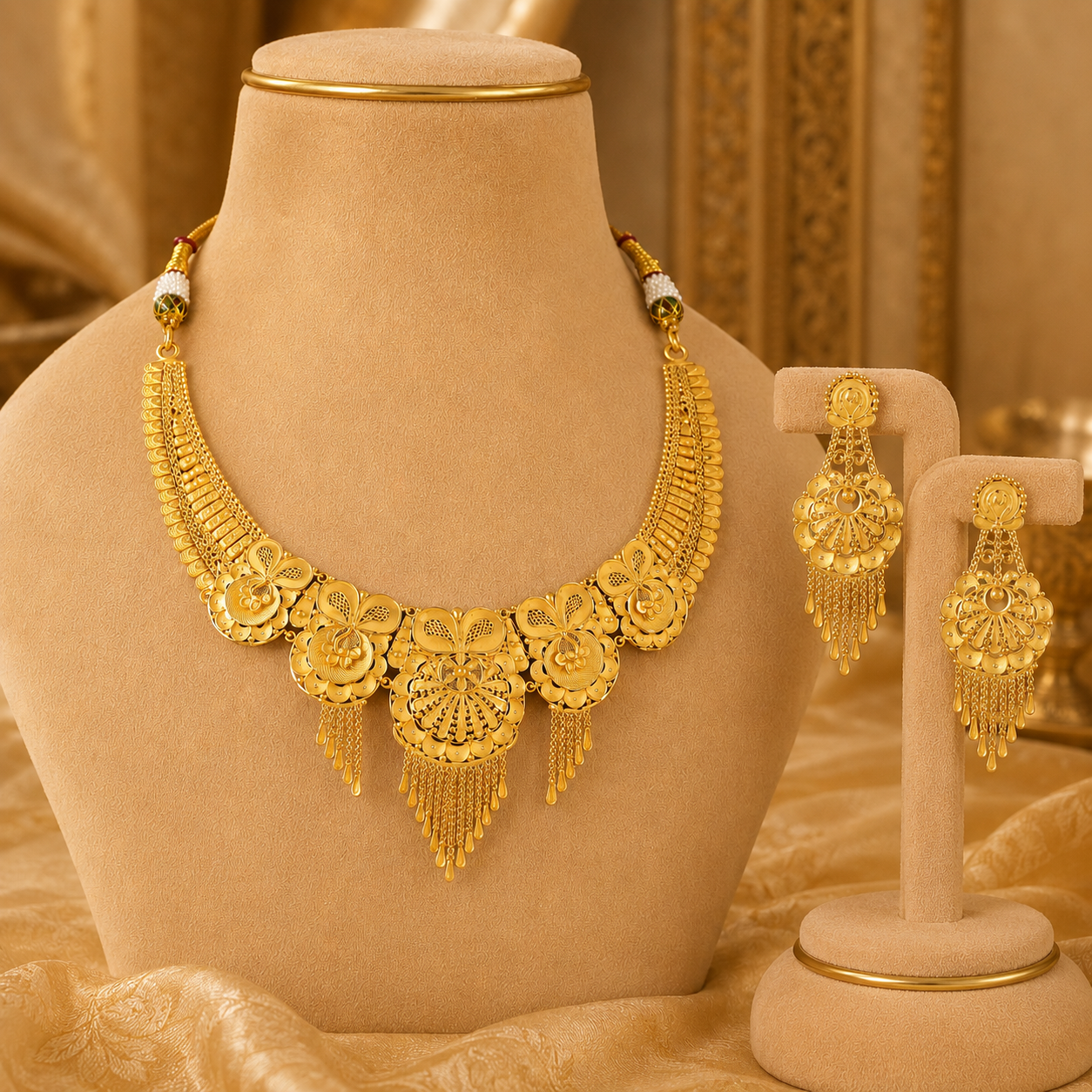 Varnika Blossom Gold Necklace Set