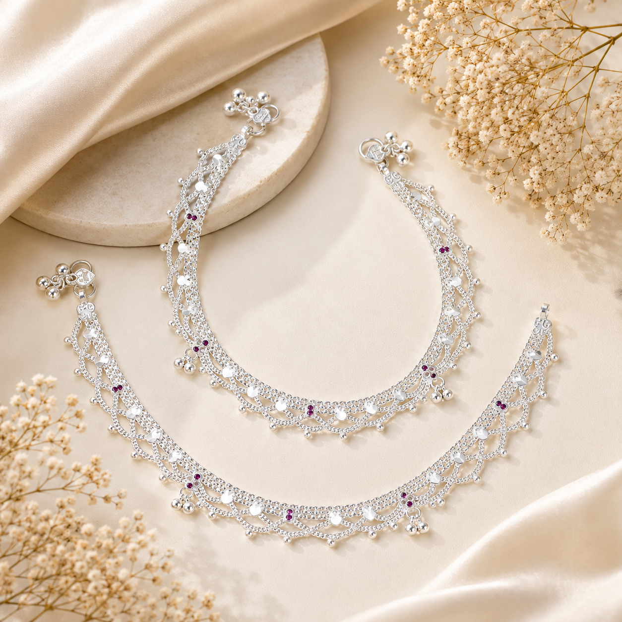 Avisha Layered Silver Anklets