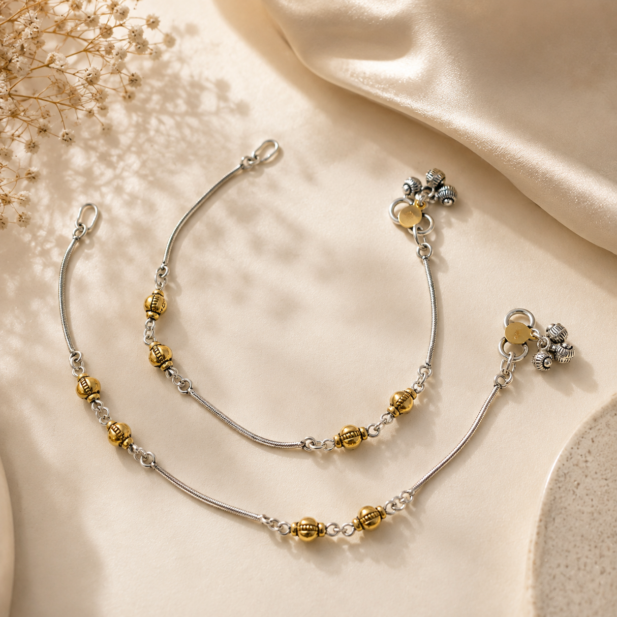 Meher Dual Tone Silver Anklets