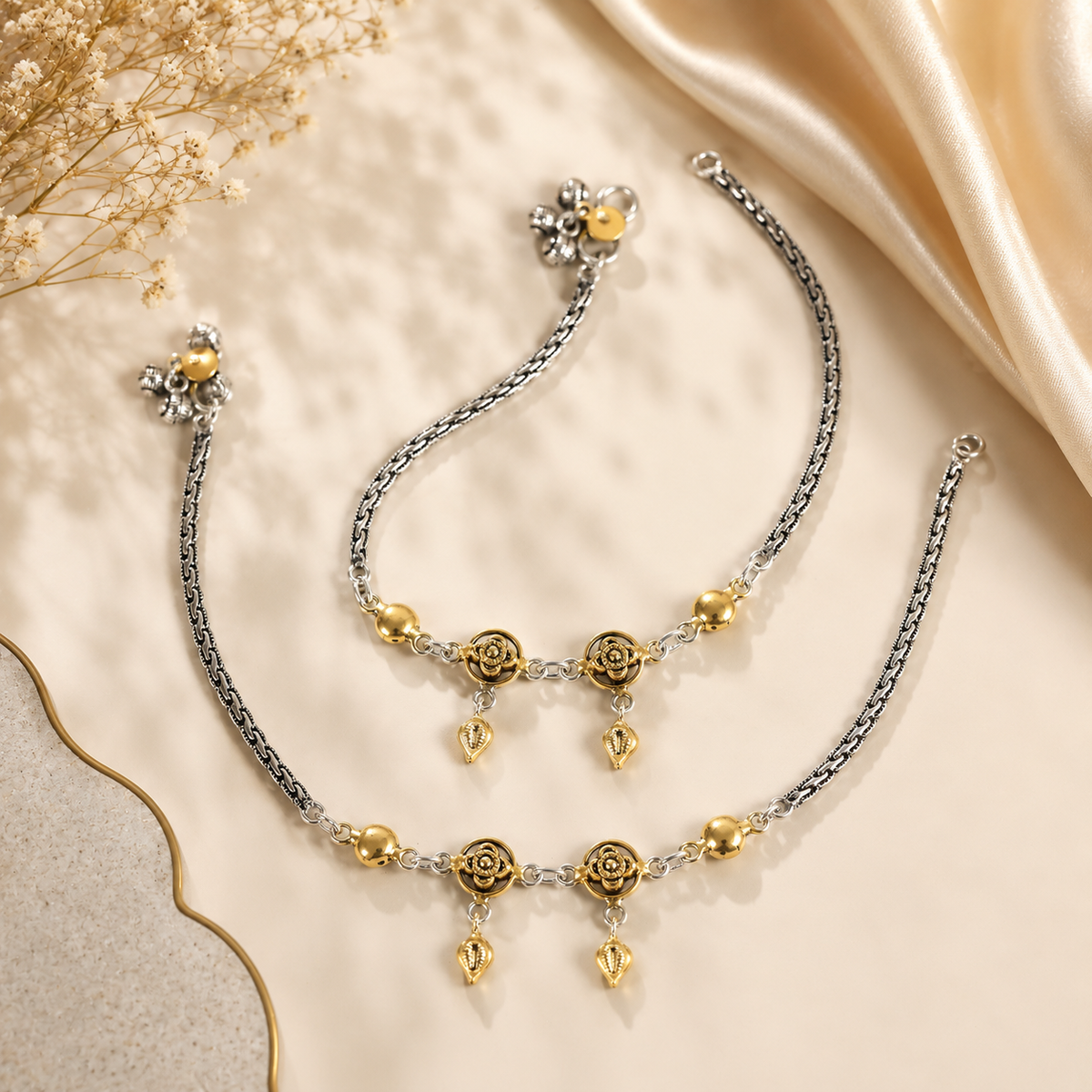 Inaya Rose Gold Silver Anklets