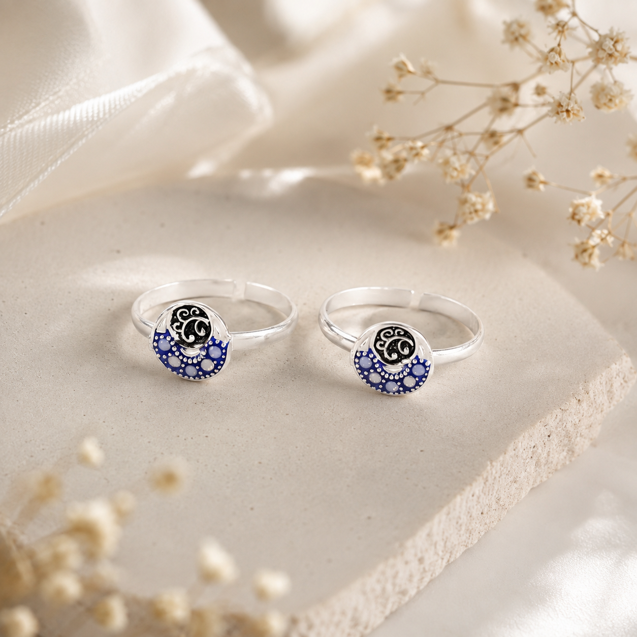 Ira Blue Crescent Silver Toe Rings