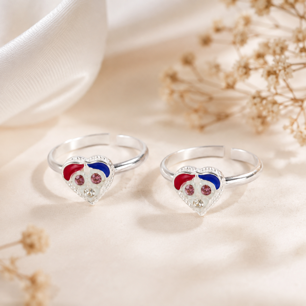 Crimson Heart Charm Silver Toe Rings