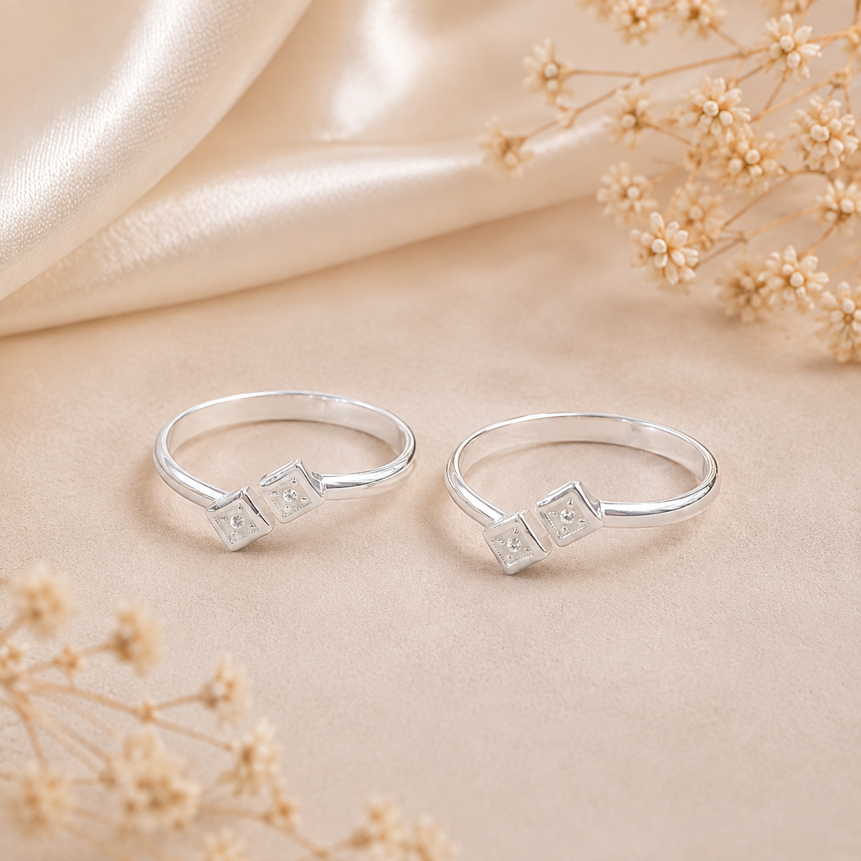 Zara Twin Square Silver Toe Rings