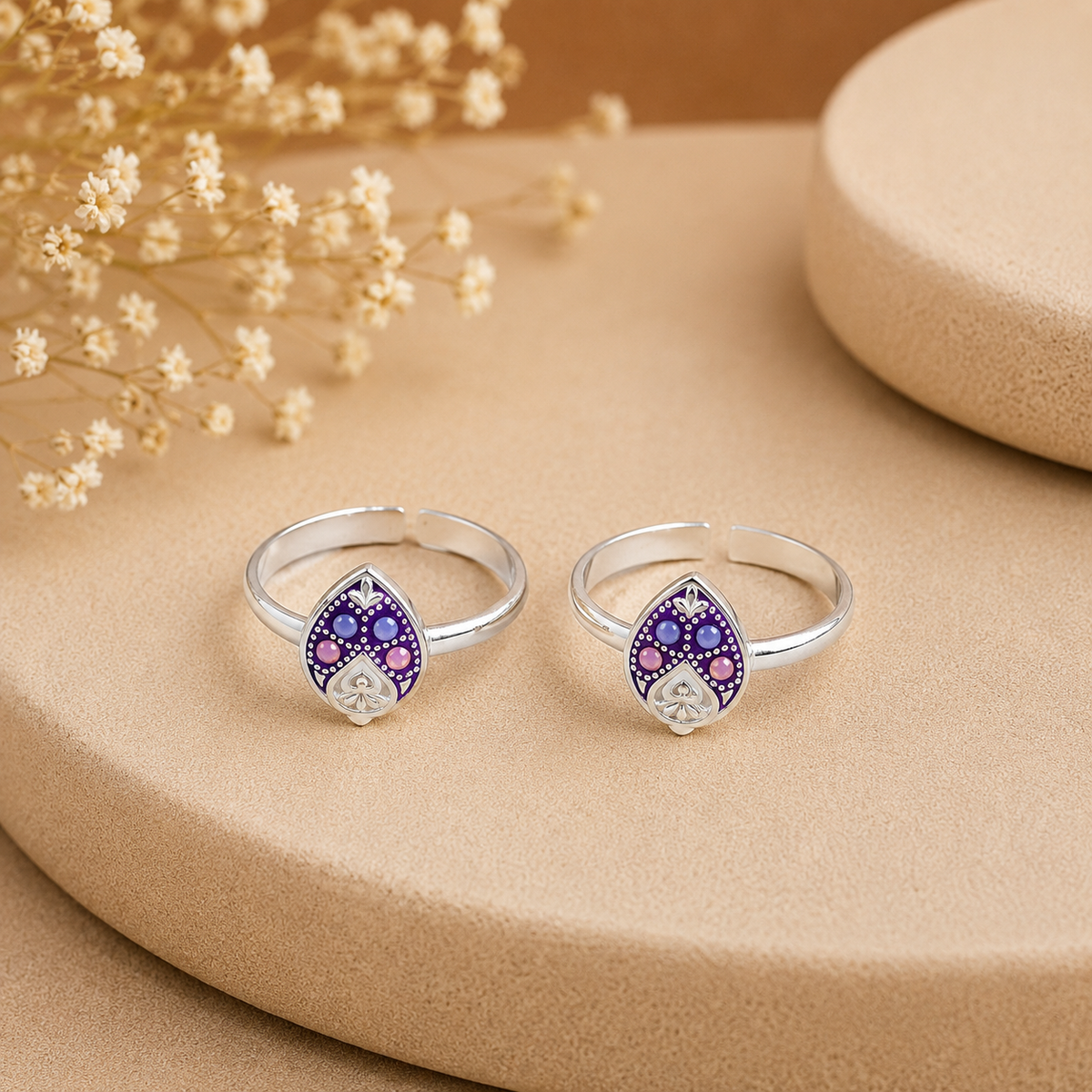 Ruhani Regal Flower Motif Silver Toe Rings