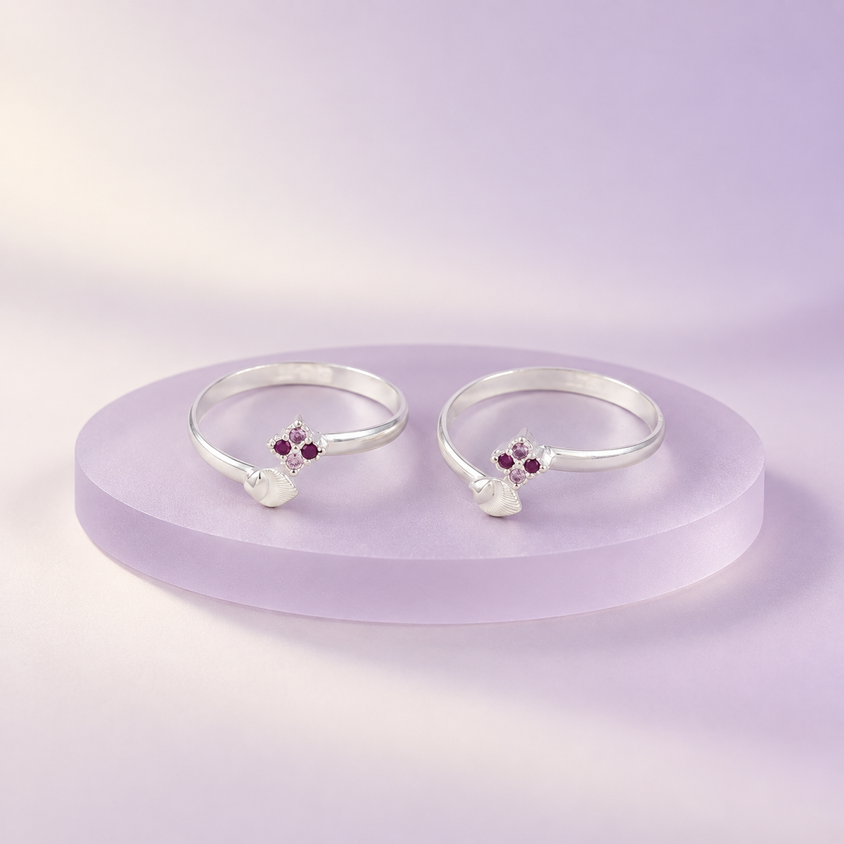 Aanya Crimson Bud Silver Toe Rings
