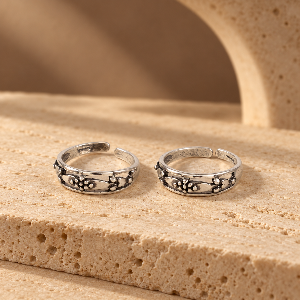Floral Vine Silver Toe Rings