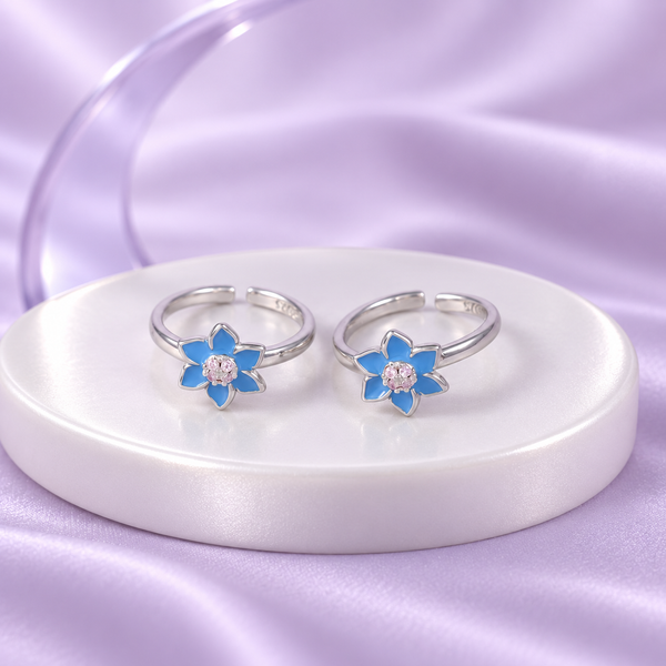 Azure Blossom Silver Toe Rings