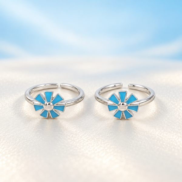 Blossom Sparkle Silver Toe Rings