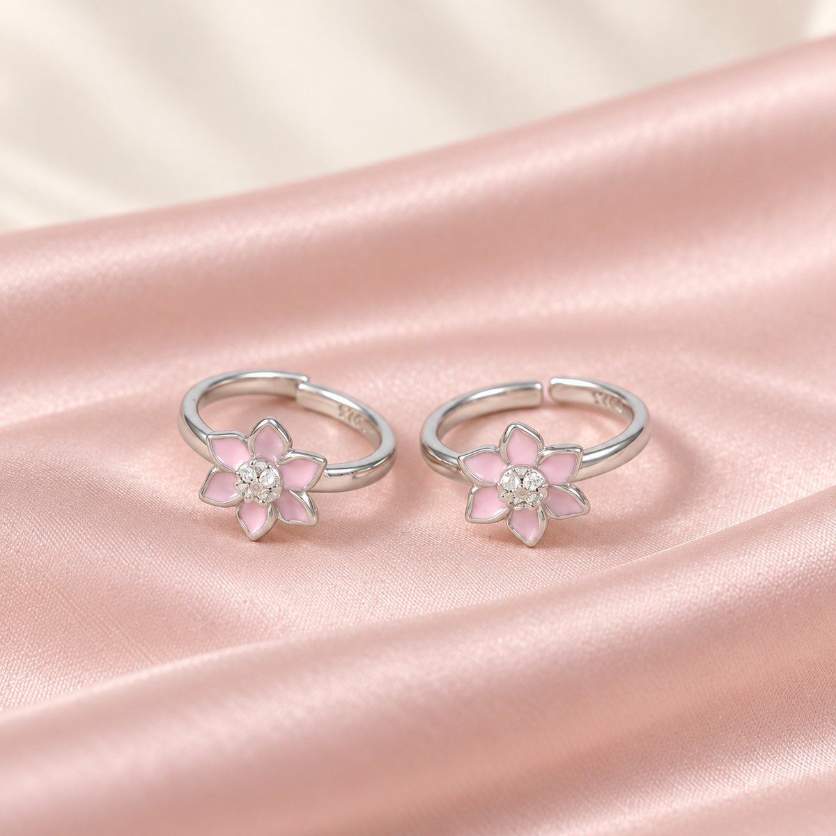 Nitya Pink Stone Silver Toe Rings